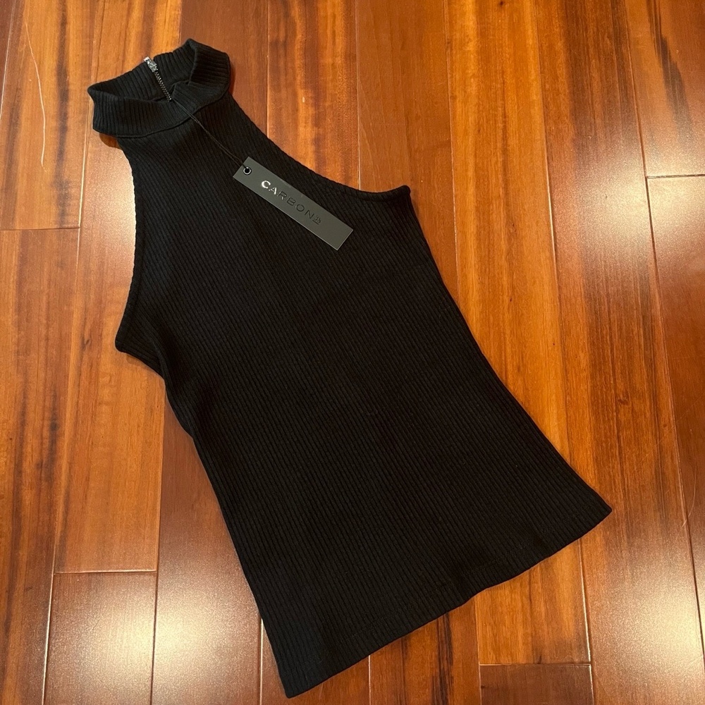 CARBON38 Black Tank Top Ribbed Zip Back Sleeveless Mock Neck Athletic New NWT XS